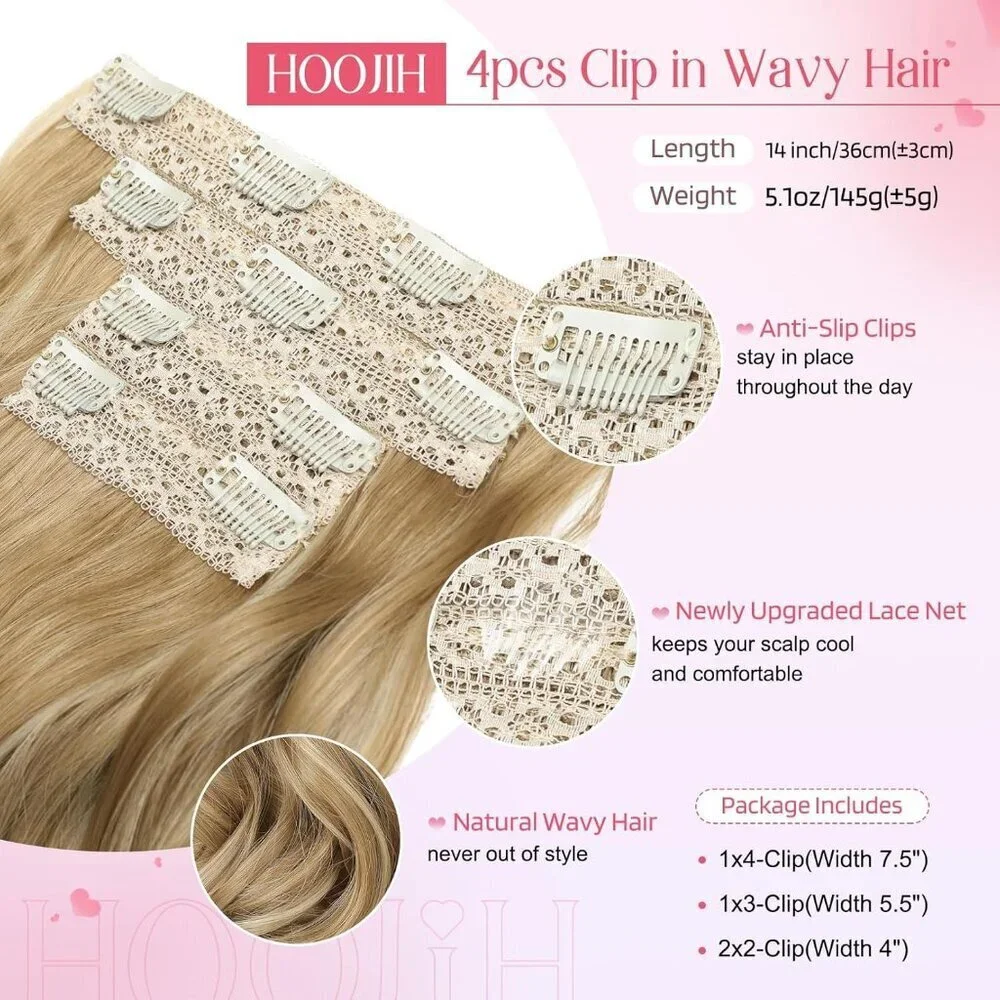 Clip in Hair Extensions Synthetic 14in Curly Blonde Highlights Natural